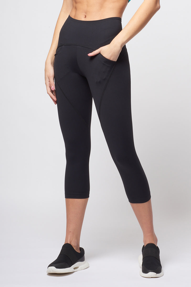 Medium Compression High Rise Cropped Legging with Pockets by TLC Sport