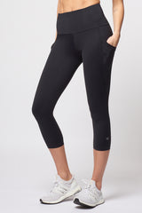 Medium Compression High Rise Cropped Leggings with Side Pockets by TLC Sport