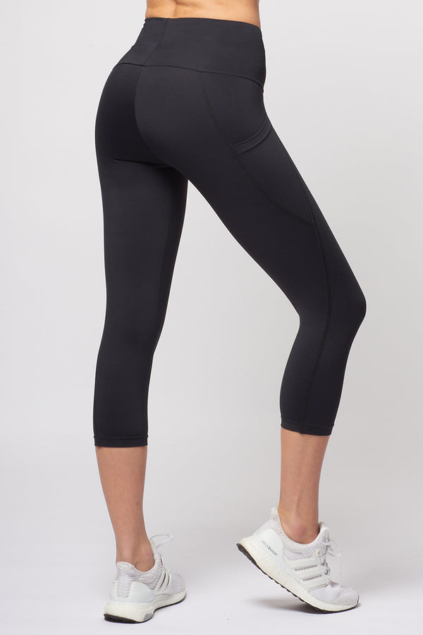 Medium Compression High Rise Cropped Leggings with Side Pockets by TLC Sport