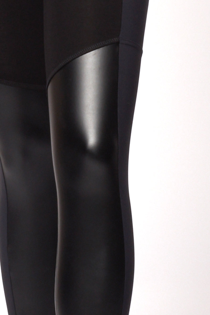 Medium Compression High Shine Waisted Leggings with Side Pockets Black XS