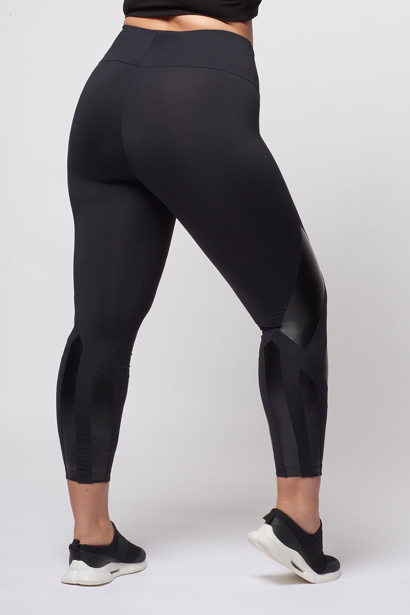 Medium Compression Leggings with High Shine Multi Insets Black by TLC Sport