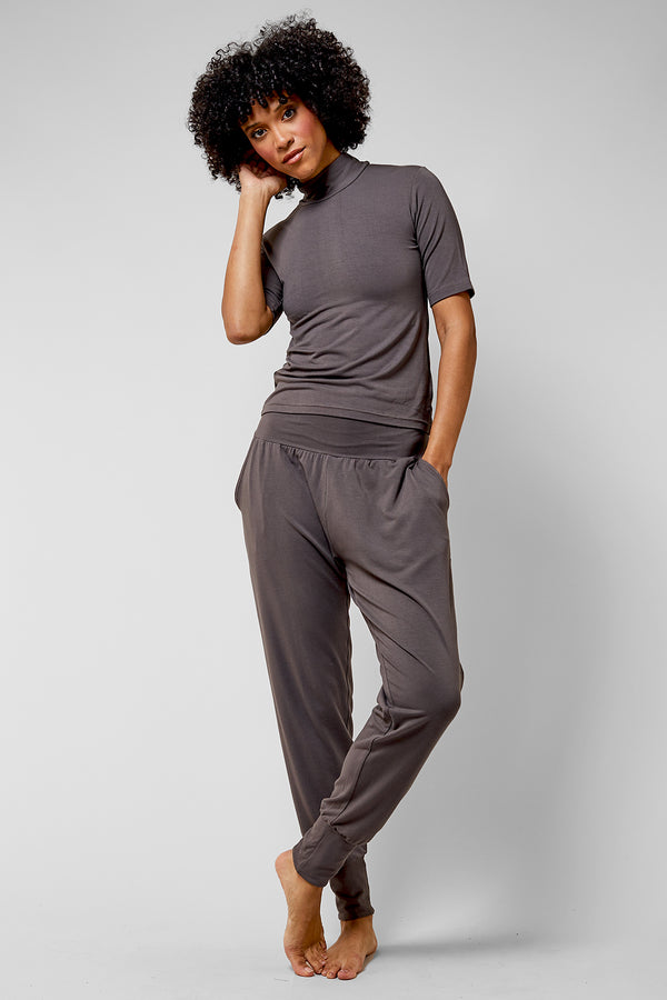 Lightweight Yoga Loose Side Pockets Cuffed Pant Mink by TLC Sport