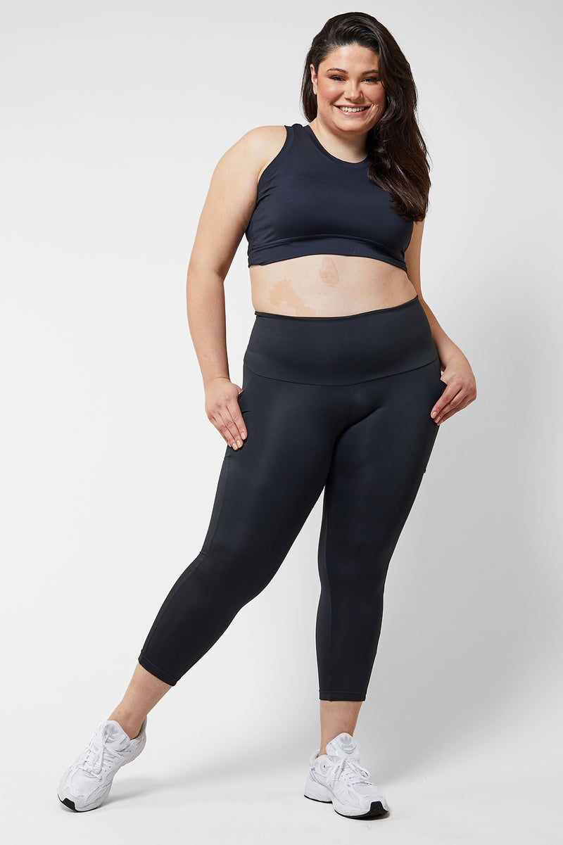 Side Pocket Leggings with Thermal Brushed Fabric Black by TLC Sport
