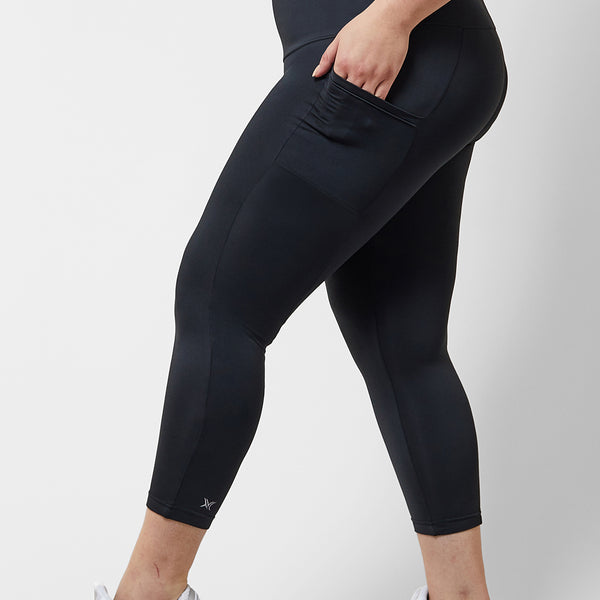 Medium Compression Cropped Leggings with Side Pockets Black– TLC Sport