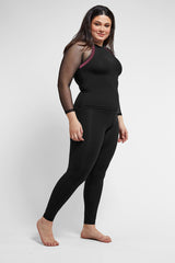 Reversible Raglan Mesh Long Sleeve Yoga Top Black with Wine by TLC Sport