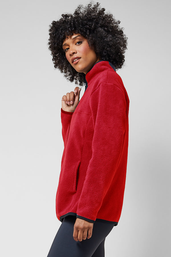 Trimmed Fleece Jacket with Pockets Red by TLC Sport