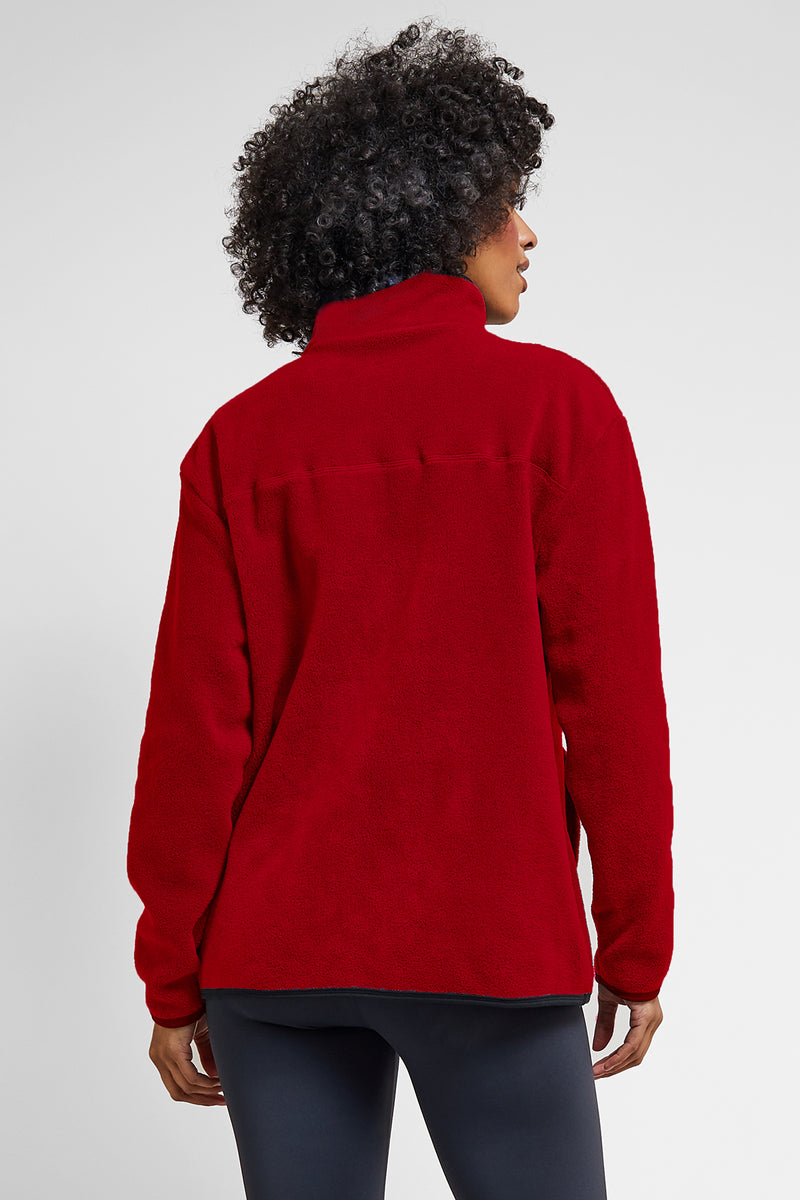 Trimmed Fleece Jacket with Pockets Red by TLC Sport