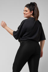 Yoga Elbow Sleeve Top with Cuffed Waistband Black by TLC Sport
