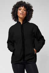 Trimmed Fleece Jacket with Pockets Black by TLC Sport