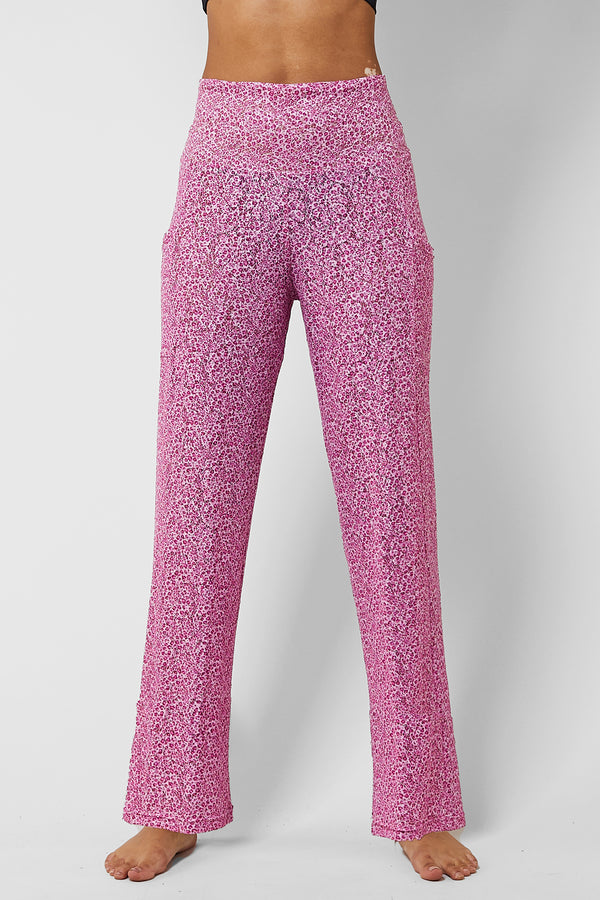 Lightweight Yoga Loose Side Pockets Pant Pink Flower by TLC Sport