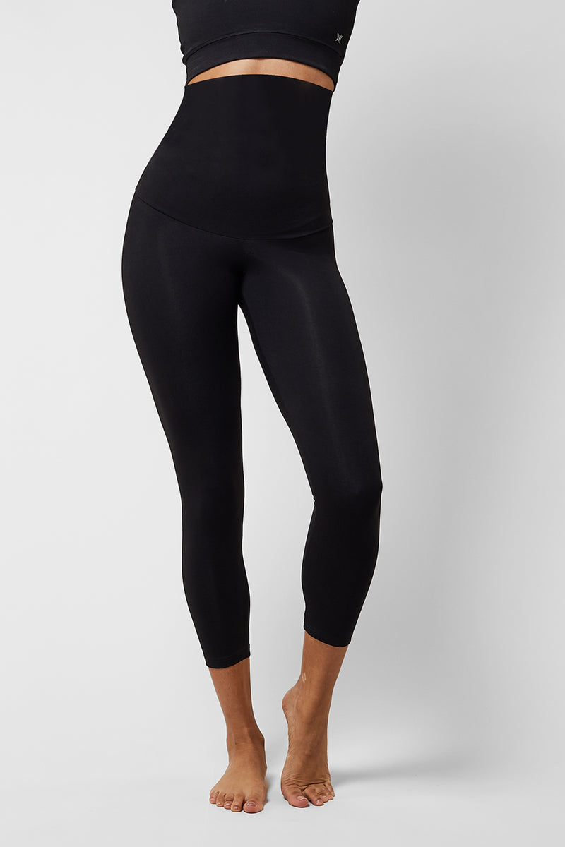 Lightweight Strong Compression Cropped Leggings with High Waisted Tummy Control Black by TLC Sport
