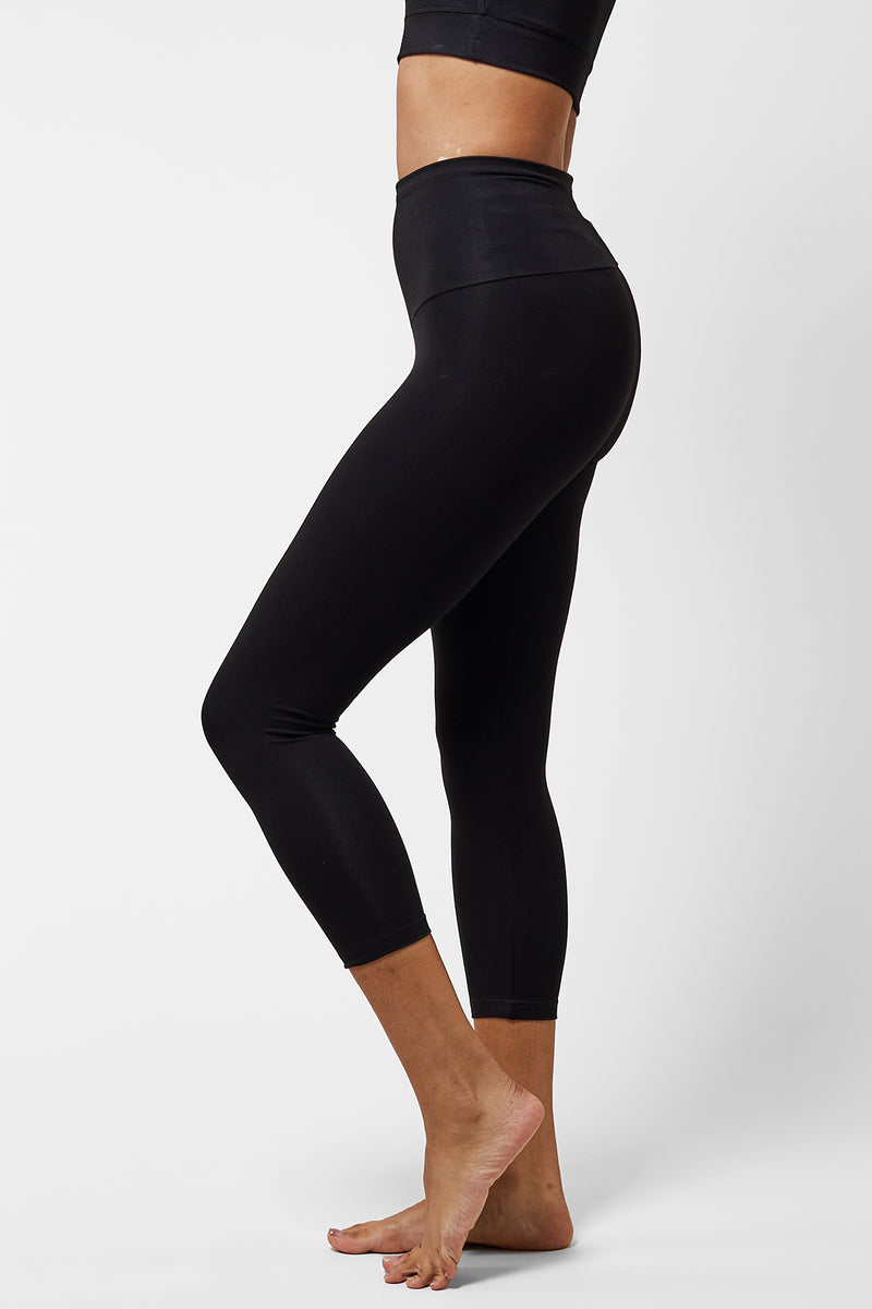 Lightweight Strong Compression Tummy Control Cropped Leggings Black by TLC Sport