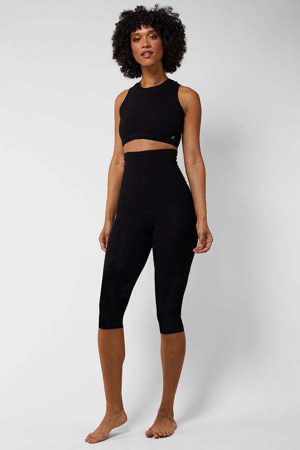 Extra Strong Compression Capri with High Waisted Tummy Control Black by TLC Sport