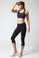 Extra Strong Compression Cropped Leggings with Figure Firming and Fold Down Waist Black by TLC Sport