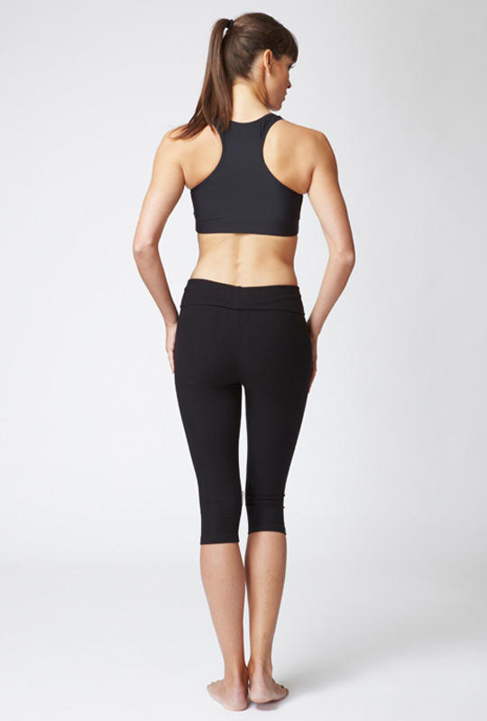 Extra Strong Compression Cropped Leggings with Figure Firming and Fold Down Waist Black by TLC Sport