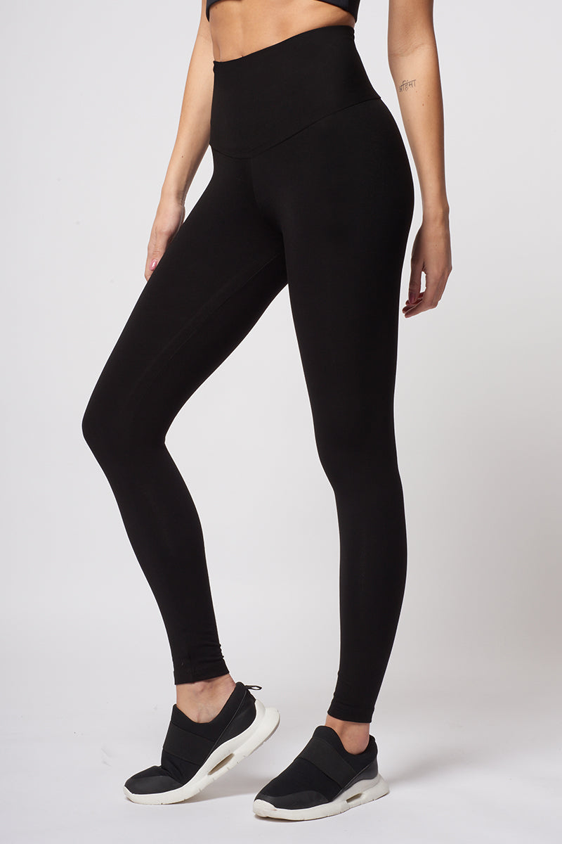 Extra Strong Compression Leggings with Standard Tummy Control Black by TLC Sport