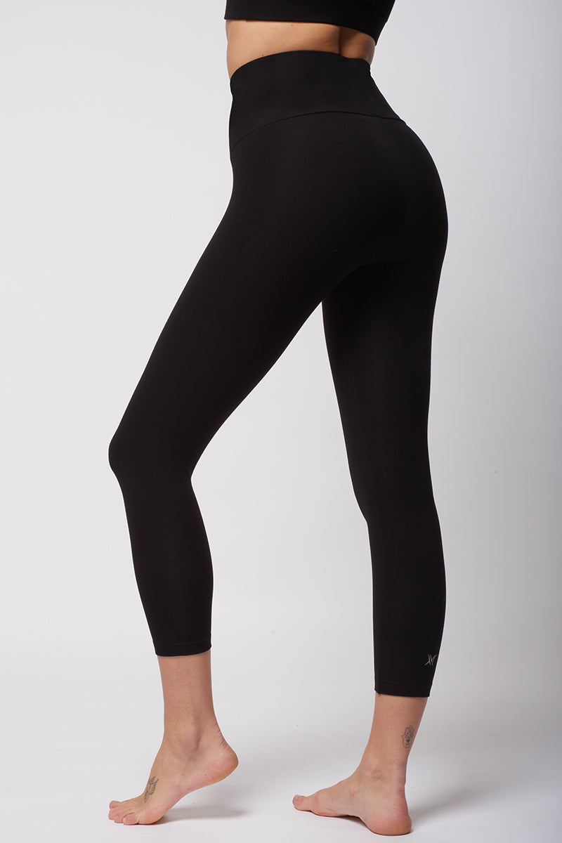 Extra Strong Compression Cropped Leggings with Standard Tummy Control Black by TLC Sport