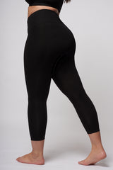 Extra Strong Compression Cropped Leggings with Standard Tummy Control Black by TLC Sport