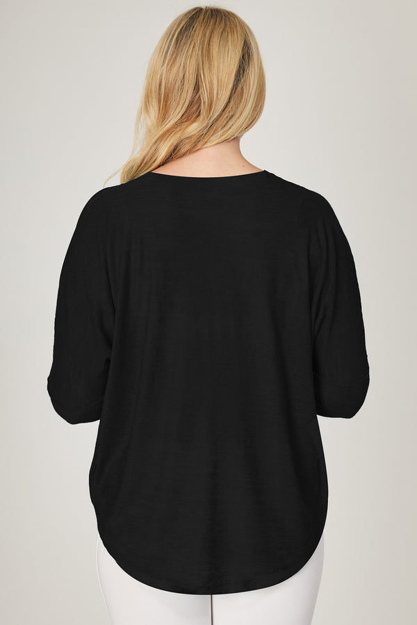 Yoga Long Sleeve Loose Top with Zip Black by TLC Sport