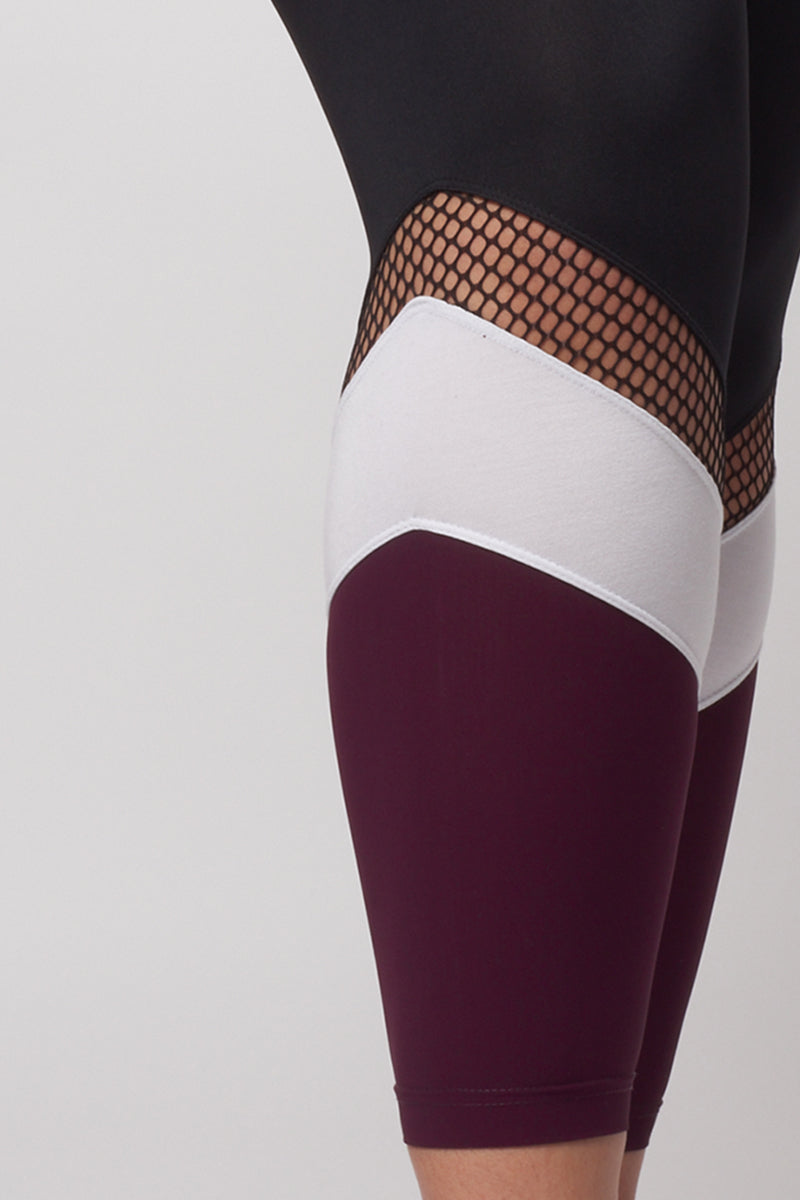 Medium Compression Leggings with Burgundy Leg Panel by TLC Sport