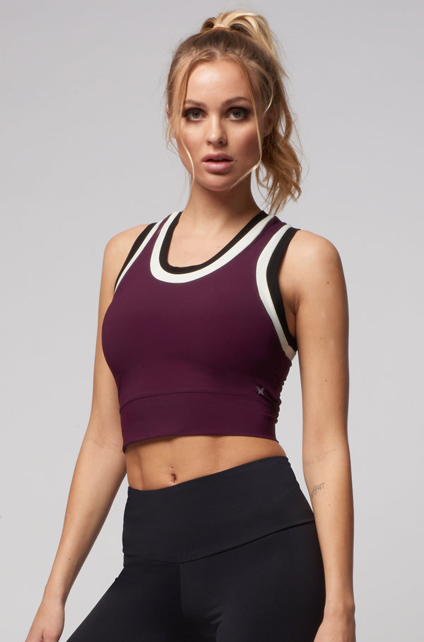 Double Trimmed Cropped Tank Black by TLC Sport