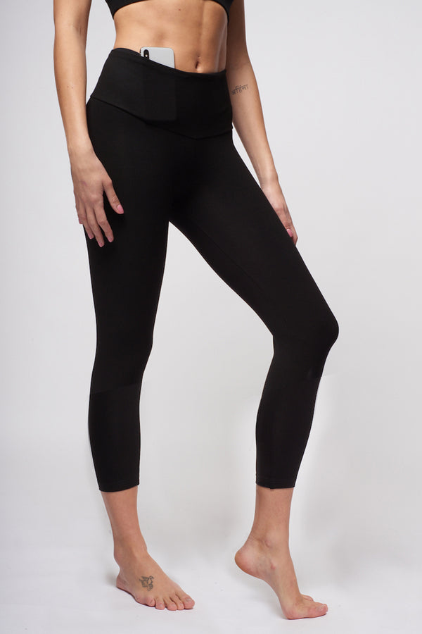 Black Tummy Control High Waisted Cropped Sculpting Leggings