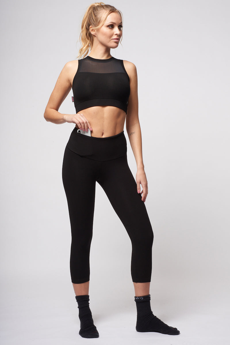 Extra Strong Compression Cropped Leggings with Figure Firming Black by TLC Sport
