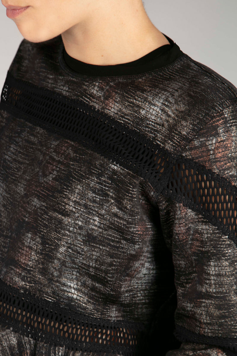 Reversible Cropped Sweatshirt with Frill Hem Grey-Snakeskin by TLC Sport