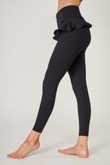 Medium Compression Leggings with Frill Hip Inset Black by TLC Sport