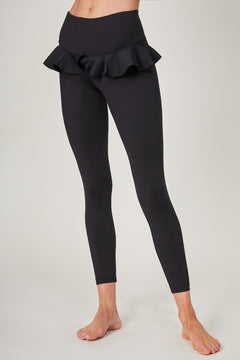 Medium Compression Leggings with Frill Hip Inset Black by TLC Sport