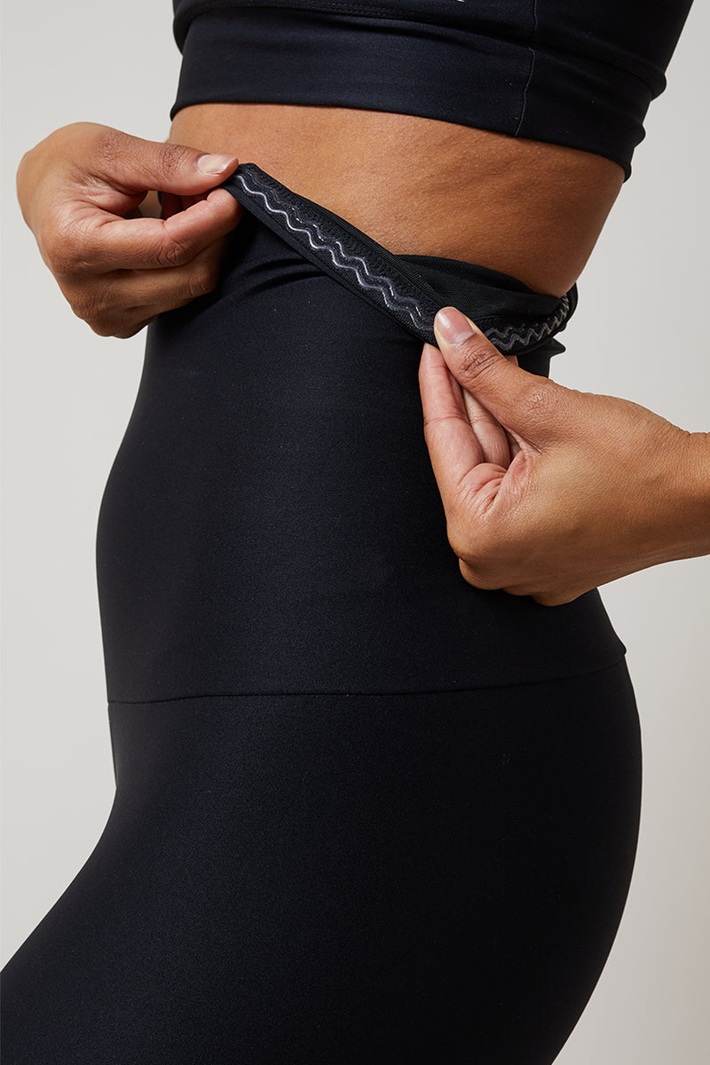Extra Strong Compression High Waisted Running Cropped Leggings with Tummy Control Black by TLC Sport