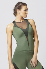 Reversible High Low Mesh Inset Workout Vest Khaki by TLC Sport