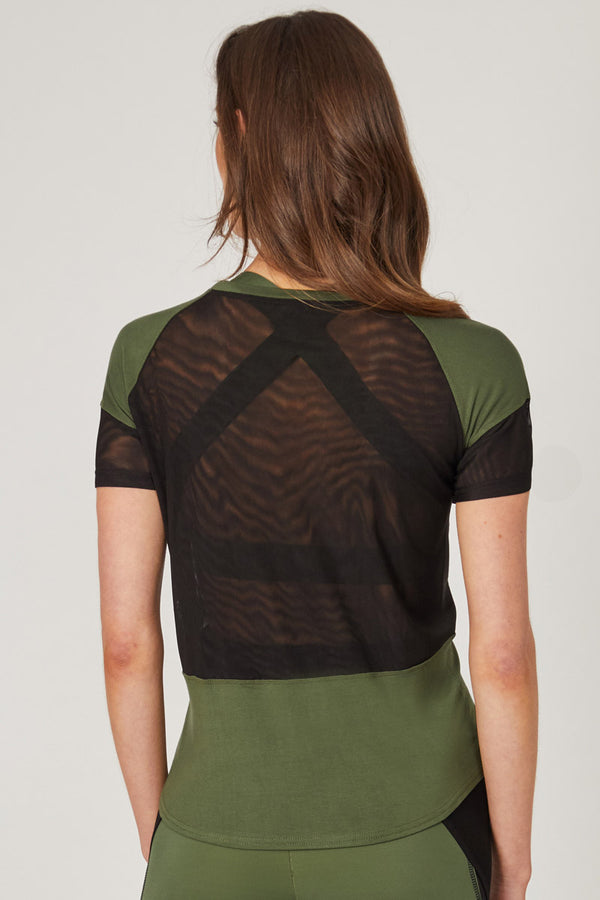 Loose Fit Gym T Shirt with Mesh Back Khaki by TLC Sport