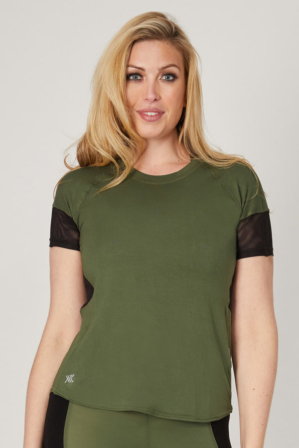 Loose Fit Gym T Shirt with Mesh Back Khaki by TLC Sport