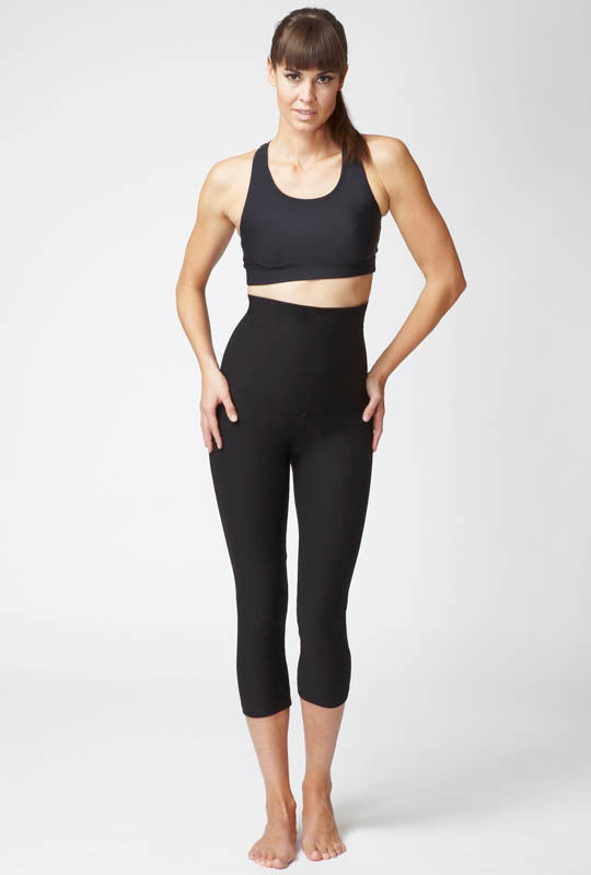 Lightweight Strong Compression Cropped Leggings with High Tummy Control Black by TLC Sport