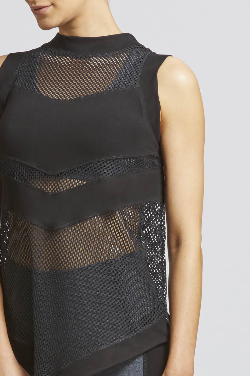 Loose CoolMesh V Sleeveless Yoga Tee Black by TLC Sport