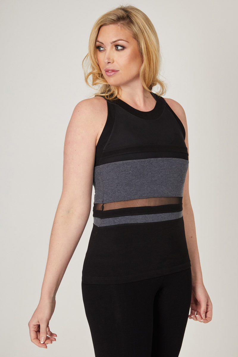 Yoga Vest with Mesh Stripes and High Neck Marl Grey by TLC Sport