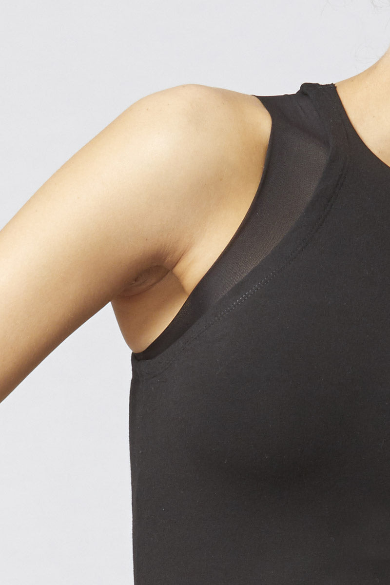 Mesh Shoulder Detail Fitted Gym Vest Black by TLC Sport