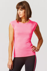 Reflective Running Cap Sleeve T-Shirt with Cut Out Pink by TLC Sport