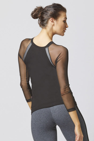 Reversible Raglan Mesh Long Sleeve Yoga Top Black by TLC Sport