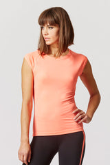 Reflective Running Cap Sleeve T-Shirt with Cut Out Coral by TLC Sport