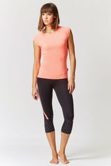 Reflective Running Cap Sleeve T-Shirt with Cut Out Coral by TLC Sport