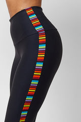 Medium Compression Rainbow Stripe 7/8 Leggings Black by TLC Sport