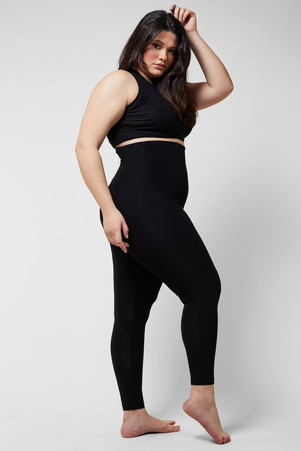 Extra Strong Compression Waist Enhancing Leggings with Tummy Control Black by TLC Sport