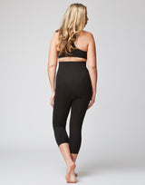 Extra Compression Cropped Leggings with High Waisted Tummy Control and Side Pockets Black by TLC Sport