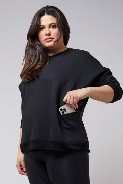 Relaxed Fit Sweatshirt With Pockets Black by TLC Sport