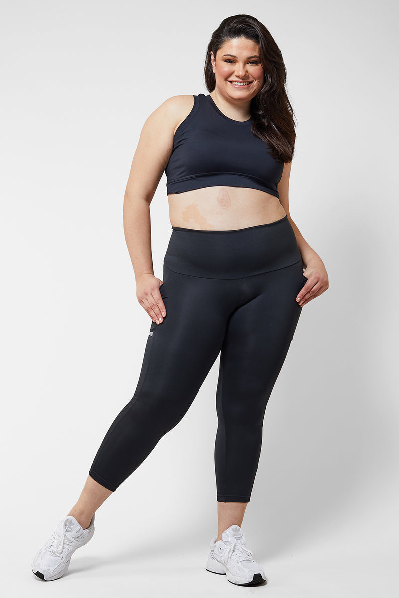 Reflective Side Pocket Leggings with Thermal Brushed Fabric Black