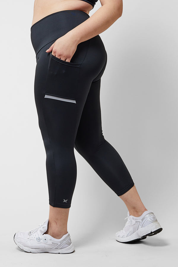 Strong Compression Reflective Side Pocket Leggings with Thermal Brushed Fabric by TLC Sport