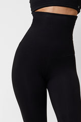 Lightweight Strong Compression Cropped Leggings with High Waisted Tummy Control Black by TLC Sport