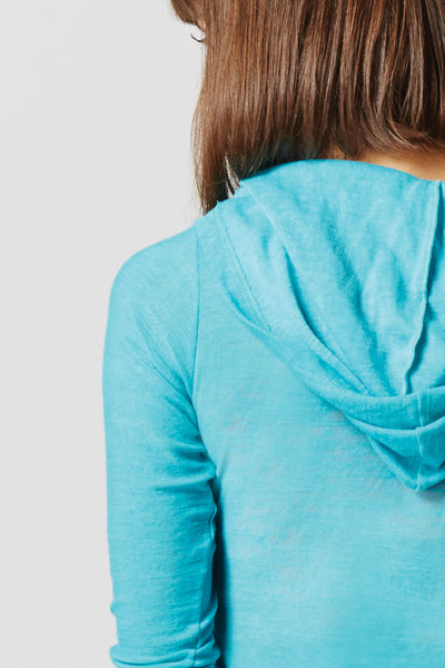 Yoga Knitted Hooded Front Pocket Top Aqua by TLC Sport